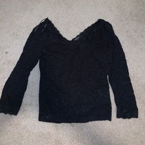 All black, lace, long sleeve crop top